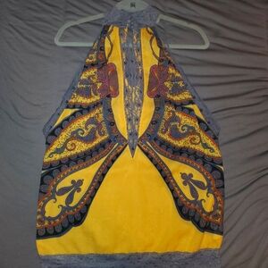 Free People, S, Yellow, High Neck, Lace, Butterfly Top with Flaws🦋 💛
